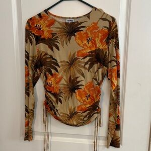 Autumn Print Floral Long Sleeve Top - Orange and Brown